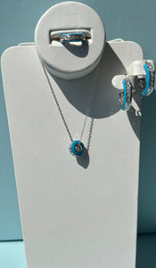 Crislu Platinum Glaze Blue Enamel Circle Necklace