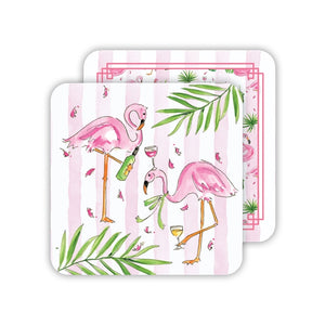 Handpainted Flamingos with Champagne Paper Coaster