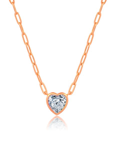 Crislu Heart Shaped Bezel Set Paperclip Necklace Finished in 18kt Rose Gold