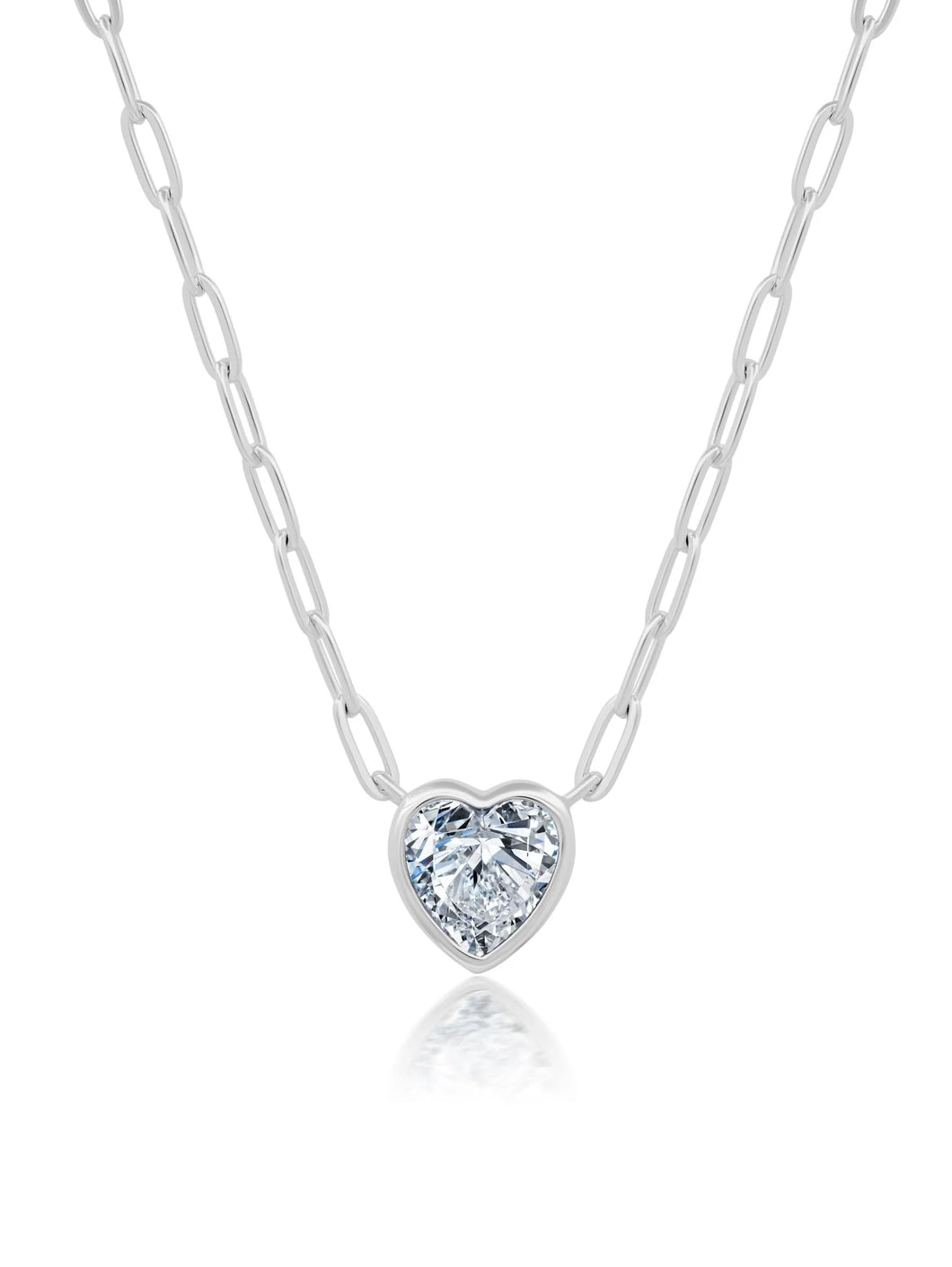 Crislu Heart Shaped Bezel Set Paperclip Necklace Finished in Pure Platinum