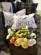 Load image into Gallery viewer, Custom White Canvas Small Rectangular Pillow - OCALA with Horse Motif
