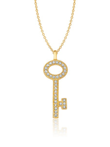 Crislu Pave Key Necklace Finished in 18kt Yellow Gold