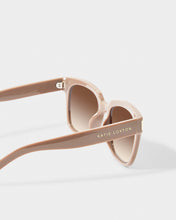 Load image into Gallery viewer, overside light brown frames with brown lenses side view with gold text
