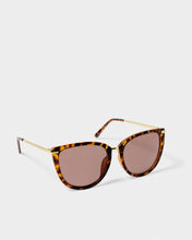 Load image into Gallery viewer, Katie Loxton Sardina Sunglasses with brown Tortoiseshell frames and pink lenses side view and metal arms
