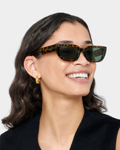 Load image into Gallery viewer, person wearing Katie Loxton Fiji Sunglasses narrow Brown Tortoiseshell frames 
