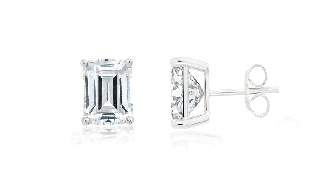 Emerald Cut Solitaire Post Earrings Finished in Platinum
