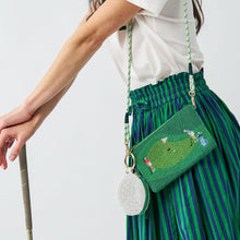 Load image into Gallery viewer, Mary Golf Ball Beaded Coin Purse White hooked to a purse
