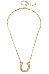 Mona Horseshoe Pendant Necklace in Worn Gold