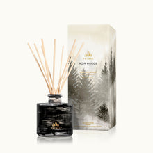 Load image into Gallery viewer, Thymes Noir Woods Petite Reed Diffuser next to branded packaging/box
