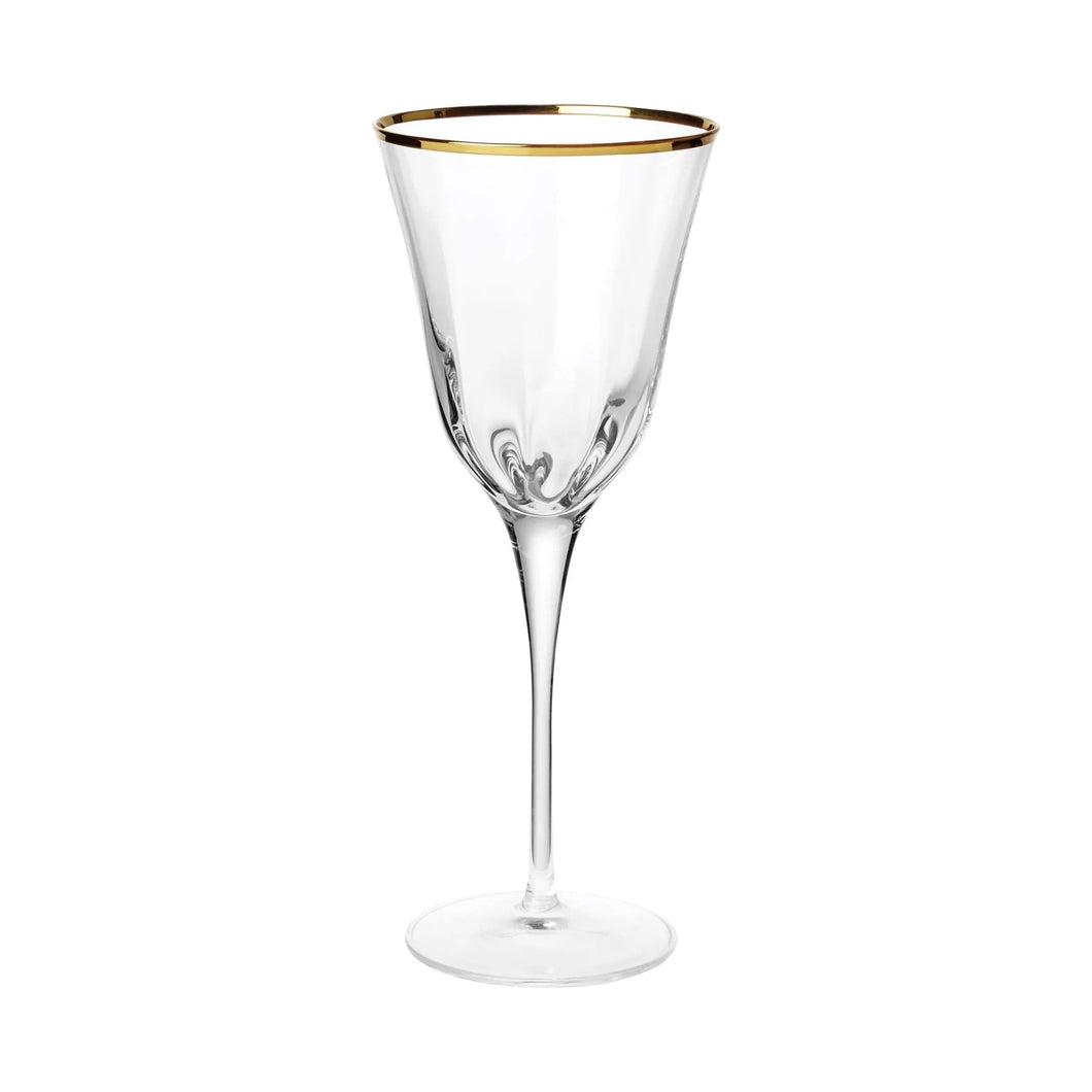 Vietri Optical Gold Wine Stem Glass - Gold Rim