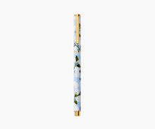 Load image into Gallery viewer, Rifle Paper Hydrangea Pen with a print of white flowers on a blue background 

