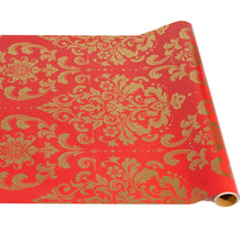 Load image into Gallery viewer, roll of red paper with gold Damask pattern
