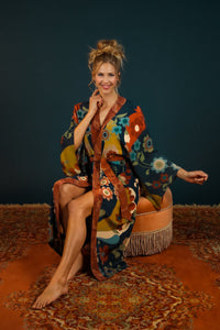 Long Kimono Gown - Scandanavian Flora Design