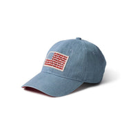 Rifle Paper Americana Denim Baseball Cap with the American flag design made from flowers