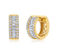Crislu Small 3 Row Brilliant Round With Square Baguette Center Earrings Finished in 18Kt Yellow Gold