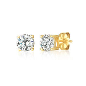 Crislu Round Solitaire Brilliant Stud Earrings Finished in 18kt Yellow Gold