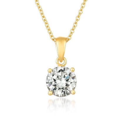 Crislu Necklace Brilliant Cut Solitaire Pendant Necklace Finished in 18kt Yellow Gold
