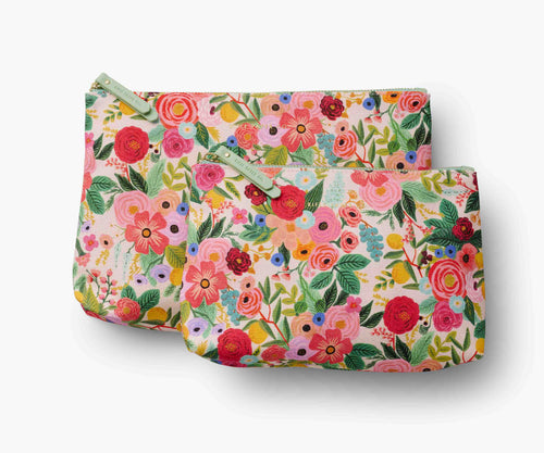 Rifle Paper Garden Party Zippered Pouch Set with a pink floral pattern