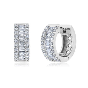 Crislu 3 Row Brilliant Round & Baguette Huggie Earrings Finished in Pure Platinum