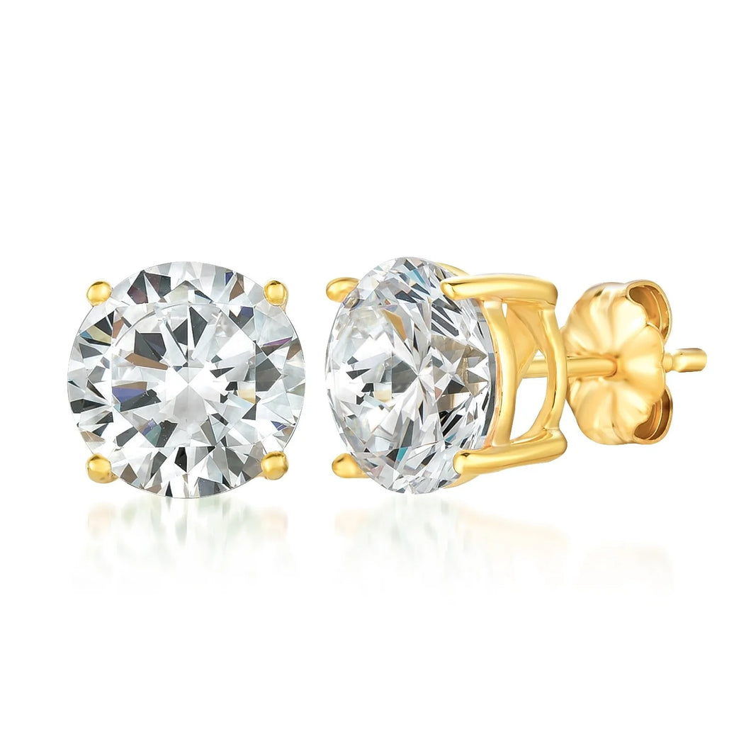 Crislu Round Solitaire Brilliant Stud Earrings Gold Finish - 6.0 cttws