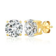 Crislu Brilliant Round Solitaire Stud Earrings Finished in 18kt Yellow Gold - 6.0 cttw