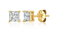 Crislu Solitaire Princess Stud Earrings 18k Gold Finish -1.50 cttw