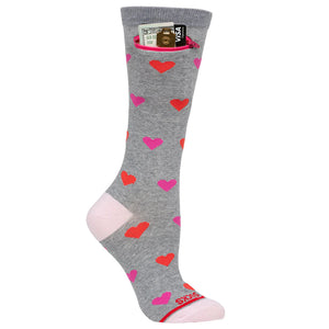 Hearts on Grey Womens Pocket Socks