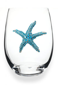 Blue Starfish Jeweled Stemless Glass
