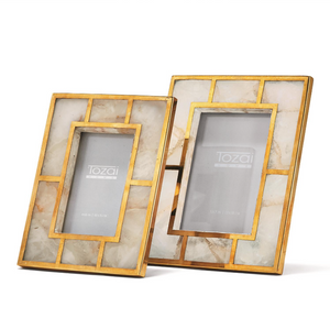 White Quartz  Photo Frames with Brass Trim
