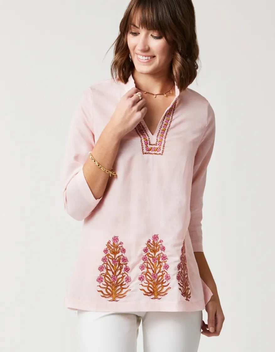 Spartina 449 Everleigh Tunic Woodblock Floral Embroidery