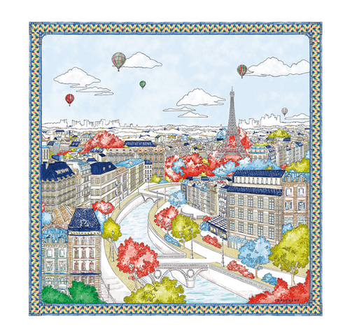 Longchamp Ponts De Paris Silk Scarf with Paris street scene print
