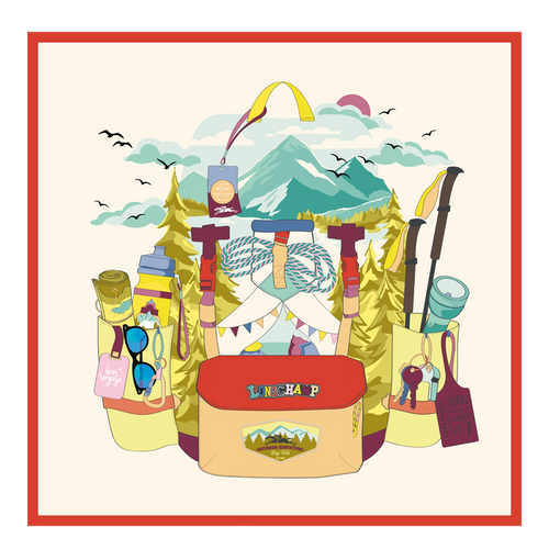 Longchamp Autres Lignes Silk Scarf with lonchamp camping print