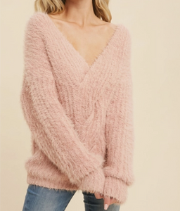 Deep V-Neck Cable Pullover