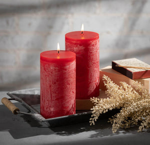 Timber Pillar Candle - 6”x3.25” - Cranberry Red