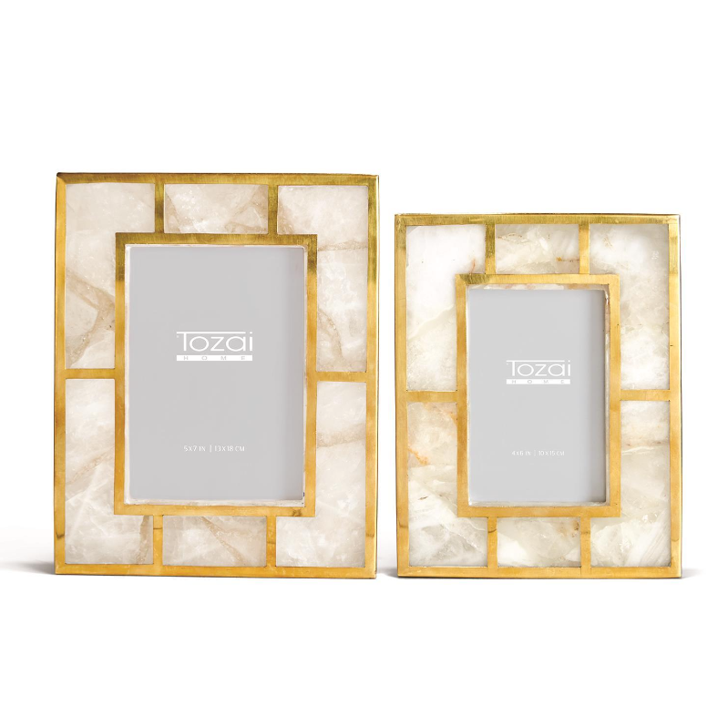 White Quartz  Photo Frames with Brass Trim