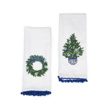 Load image into Gallery viewer, Chinoiserie Holiday Dish Towels with Pom Pom Trim - Set of 2
