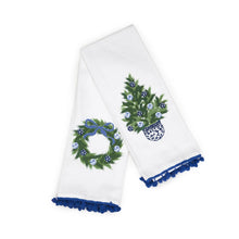 Load image into Gallery viewer, Chinoiserie Holiday Dish Towels with Pom Pom Trim - Set of 2
