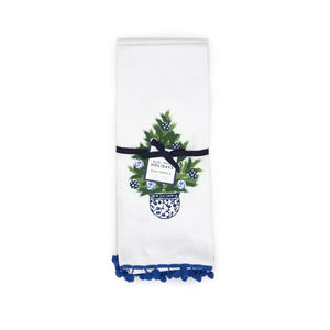 Chinoiserie Holiday Dish Towels with Pom Pom Trim - Set of 2