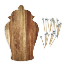 Load image into Gallery viewer, Ginger Jar Shape Charcuterie Board w/ 20 Cocktail Picks
