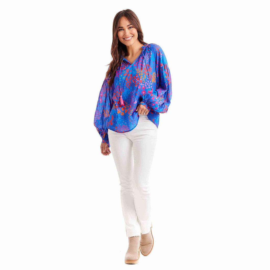 Blue Leopard Jovie Flounce Top