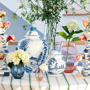 Country Estate Medium Lidded Ginger Jar Garden Follies - Delft Blue