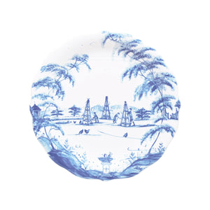 Country Estate Party Plates Set/4 Spring Gardening Scenes - Delft Blue