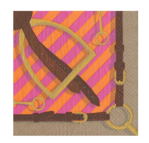 Caspari Stirrups and Silks Paper Luncheon Napkins in Fuchsia & Orange - 20 Per Package