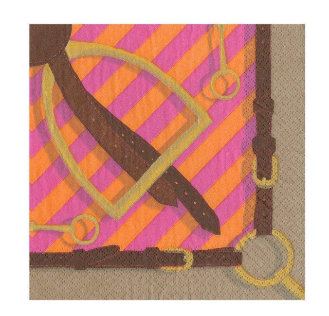 Caspari Stirrups and Silks Paper Luncheon Napkins in Fuchsia & Orange - 20 Per Package