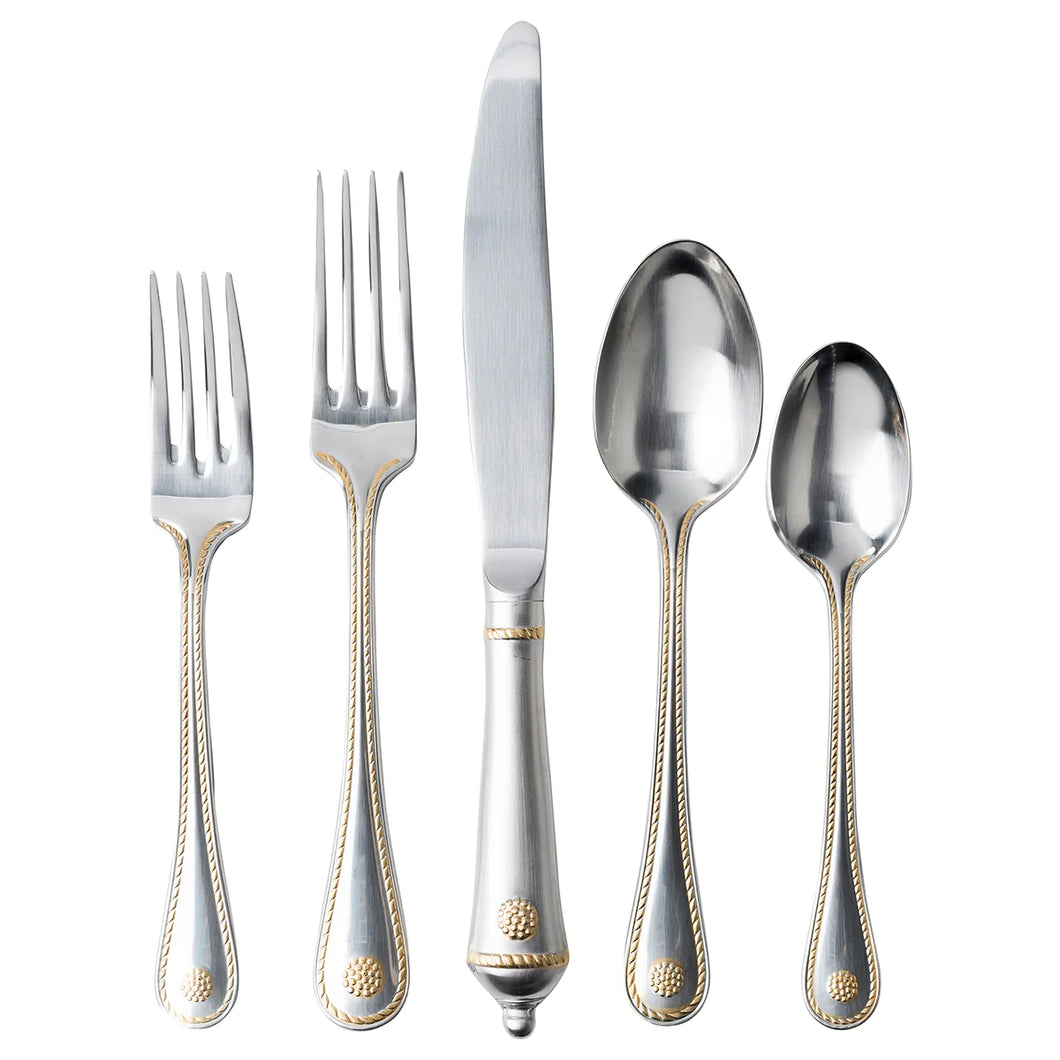 Berry and Thread 5 Piece Flatware Setting - Bright Satin with 24-Karat Gold