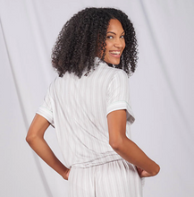 Load image into Gallery viewer, Lucy Short Sleeve Button-Up Top - Grey Stripe- FINAL SALE
