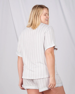 Lucy Short Sleeve Button-Up Top - Grey Stripe- FINAL SALE