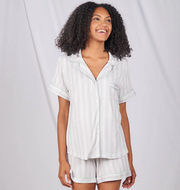 Lucy Short Sleeve Button-Up Top - Grey Stripe- FINAL SALE