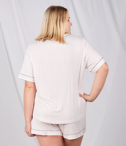 Lucy Short Sleeve Button-Up Top - Pink Stripe - FINAL SALE