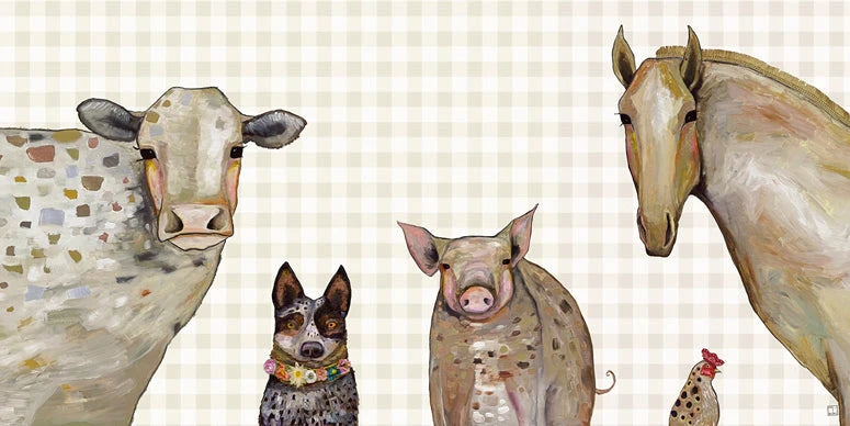 Cattle Dog and Crew Plaid Floorcloth